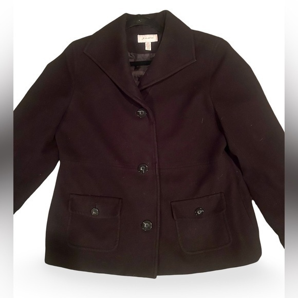JM COLLECTION🍒SIZE LARGE🍒BLACK PEACOAT STYLE LADIES WINTER COAT JACKET - Picture 1 of 15